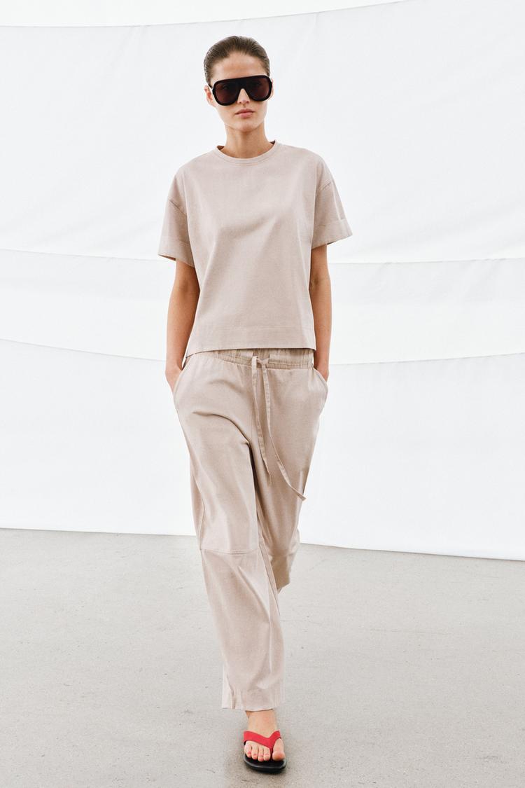 HEAVY COTTON WIDE LEG PANTS - Zara product image