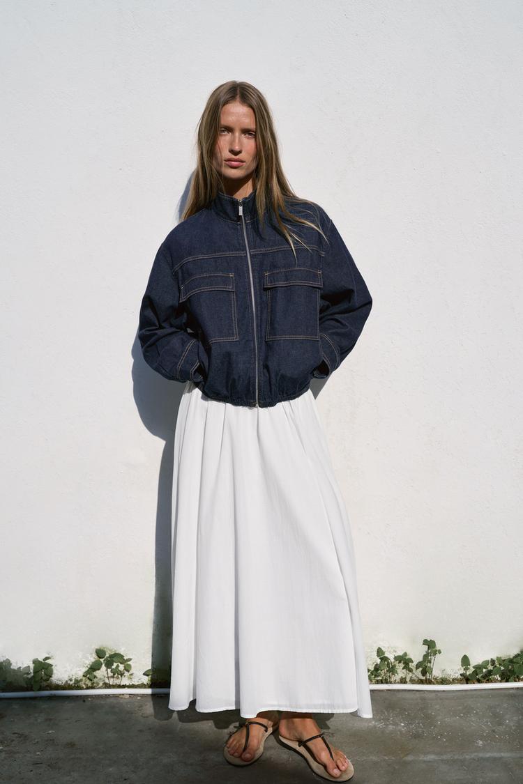 Z1975 HIGH-COLLAR DENIM BOMBER JACKET - Zara product image