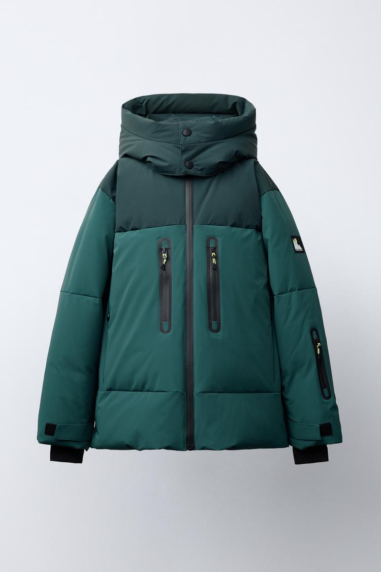 80% DOWN AND 20% FEATHER PUFFER JACKET REMOVABLE HOODIE WATER RESISTANT AND WINDPROOF COLOR BLOCK RECCO® SYSTEM SKI COLLECTION - Zara product image