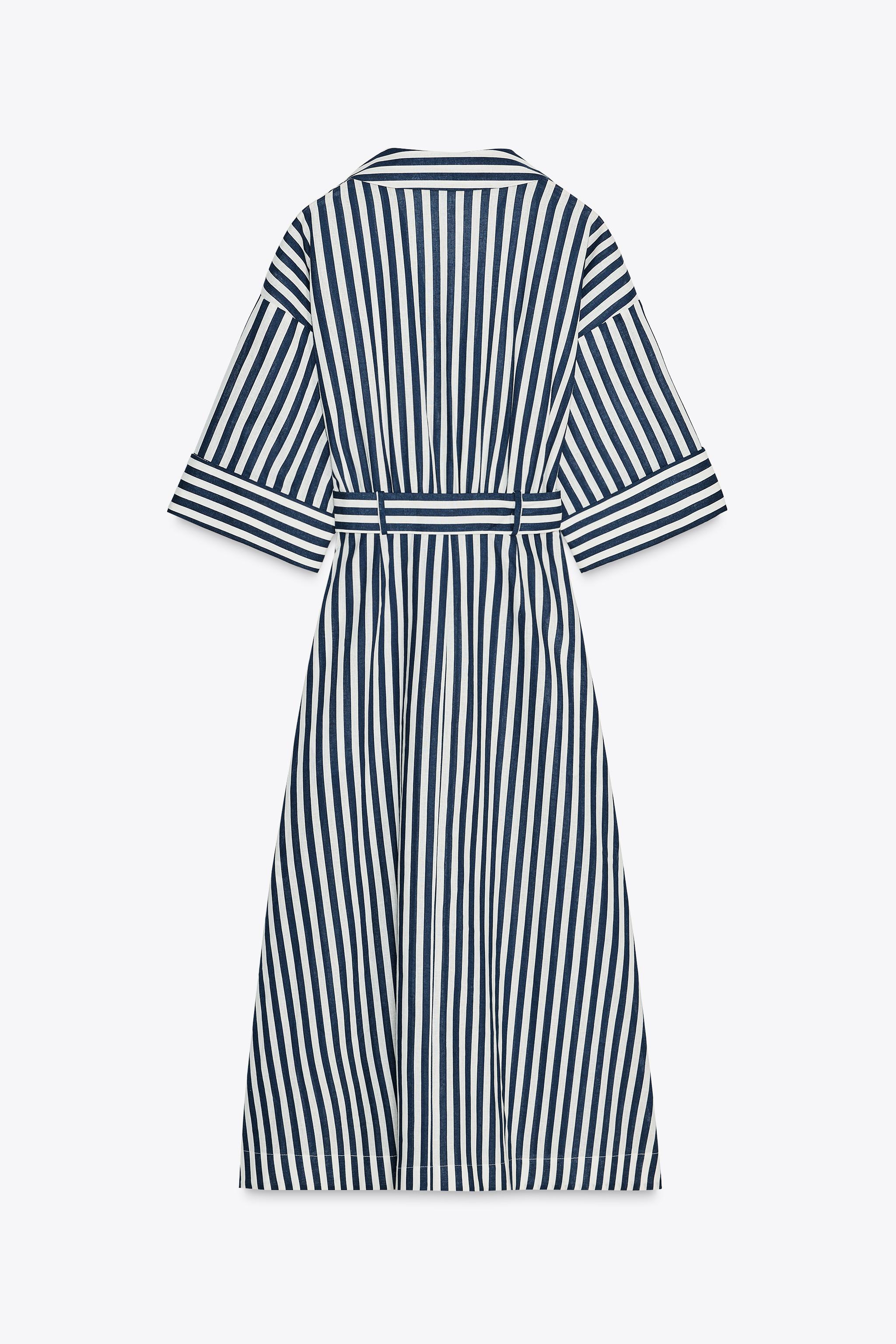 STRIPED LINEN MIDI DRESS