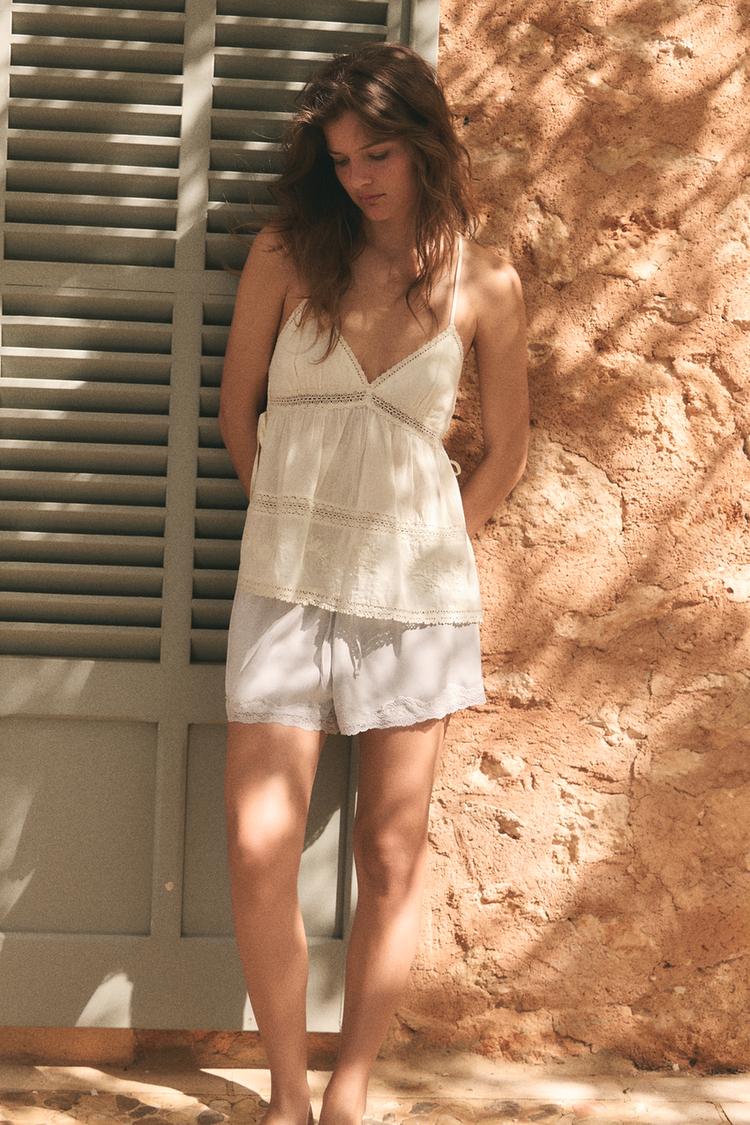 SATIN EFFECT LACE MINI SHORTS - Zara product image