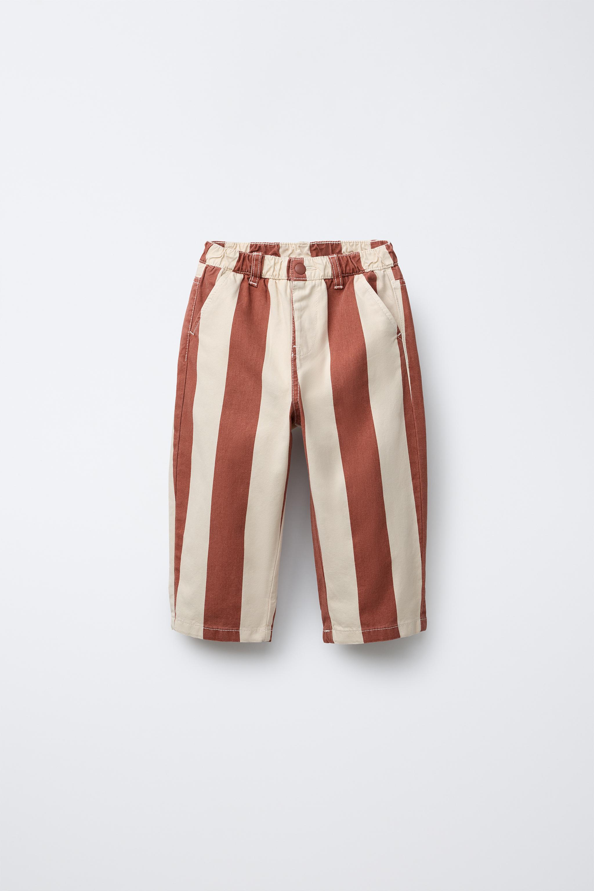STRIPED TWILL BAGGY PANTS