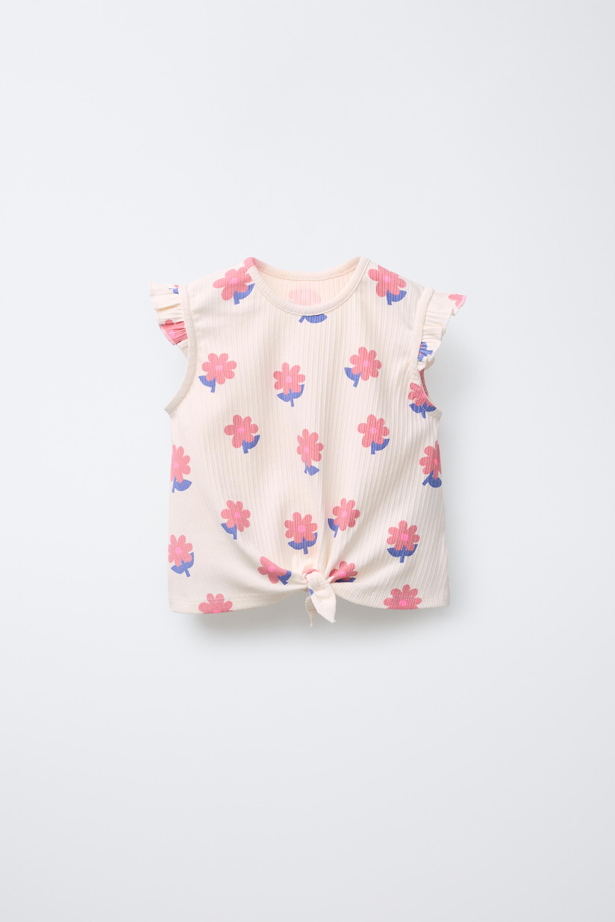 RIBBED PRINTED KNOT T-SHIRT