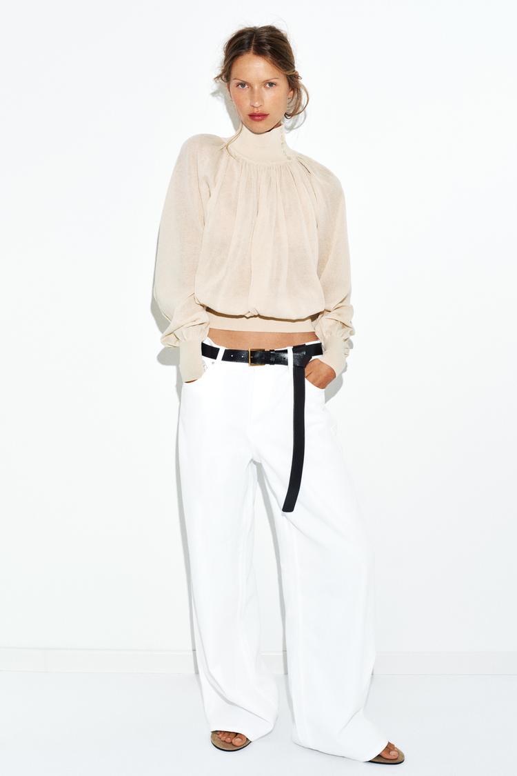 COMBINATION KNIT FLOWY BLOUSE - Zara product image