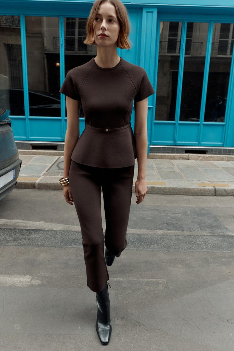 KNIT BELT PEPLUM TOP - Zara product image