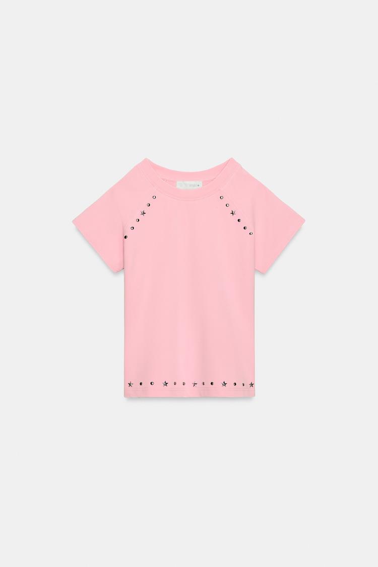 WASHED EFFECT STUDDED T-SHIRT - Zara product image