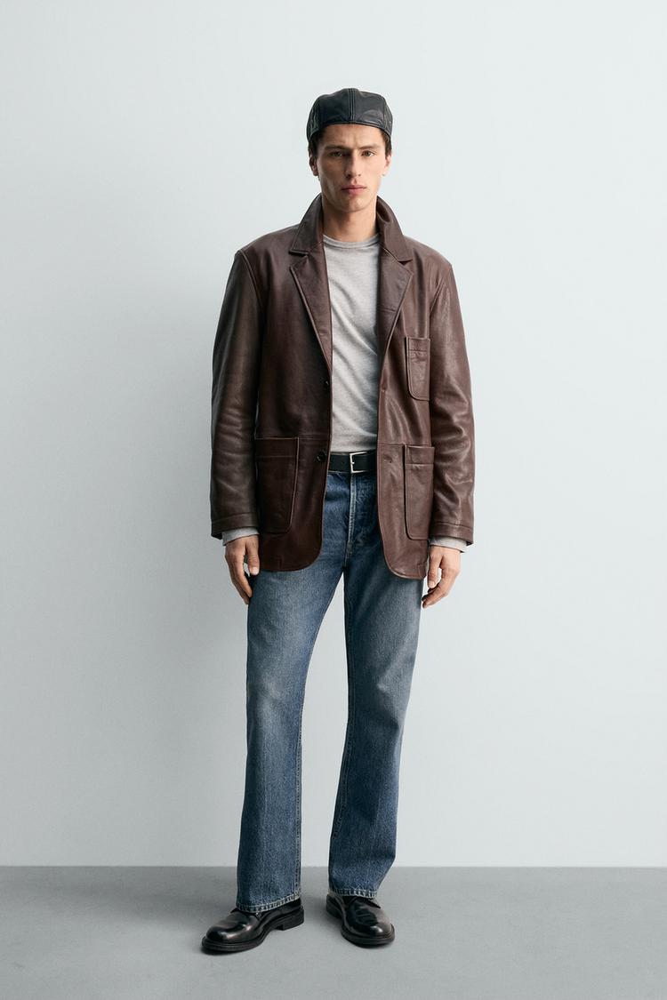 RELAXED FIT NAPPA LEATHER BLAZER - Zara product image