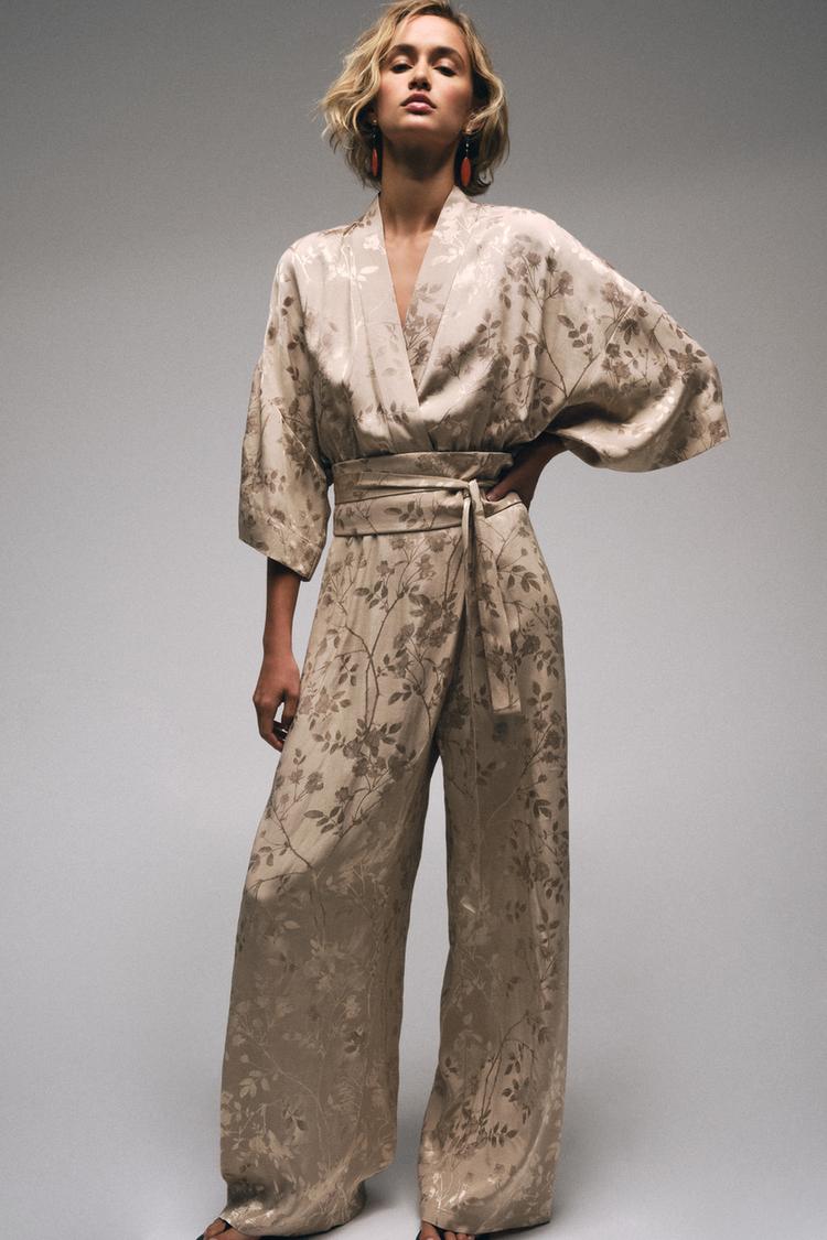 JACQUARD KIMONO JUMPSUIT WITH BELT - Zara product image
