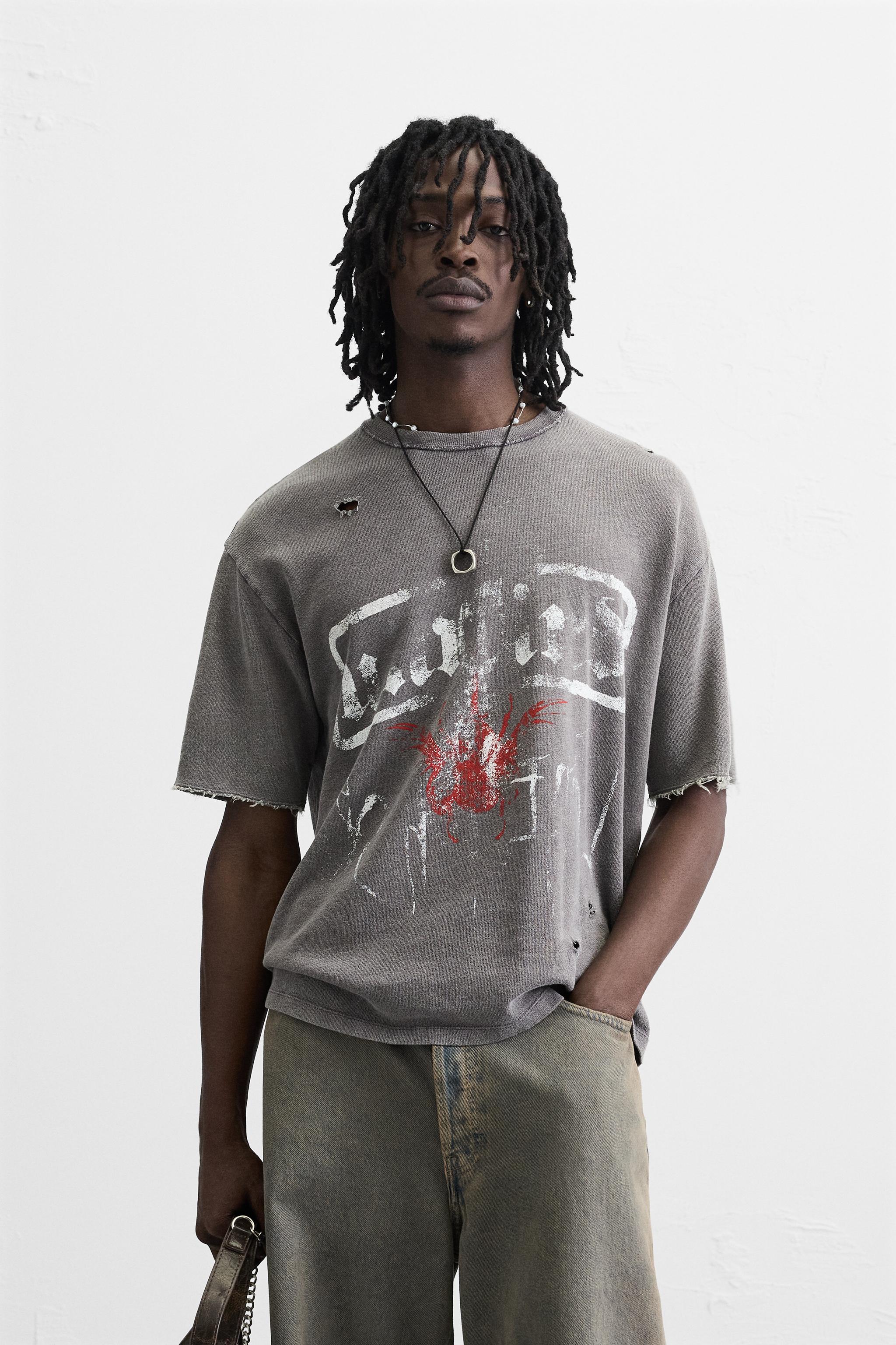 T-SHIRT EN MAILLE À IMPRIMÉ DÉLAVÉ
