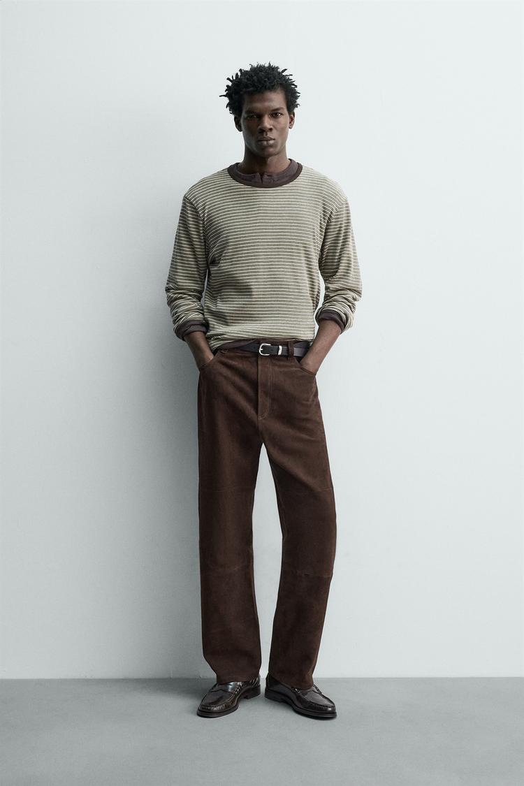 STRAIGHT FIT SUEDE LEATHER PANTS - Zara product image