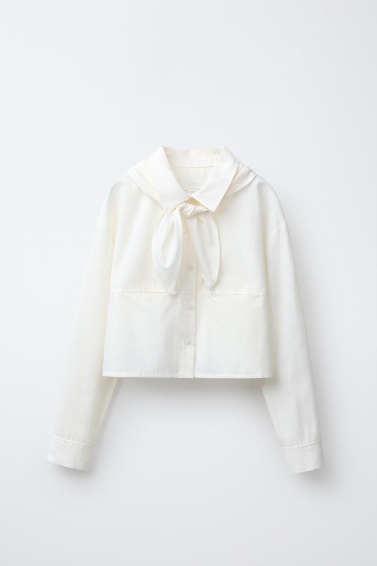 CROPPED SHIRT WITH DETACHABLE SCARF - Zara product image
