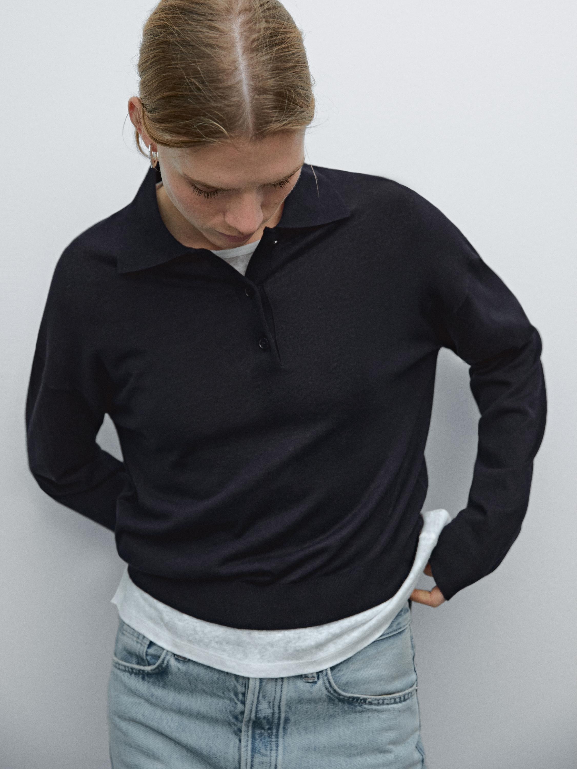 Pull polo en maille de coton mélang