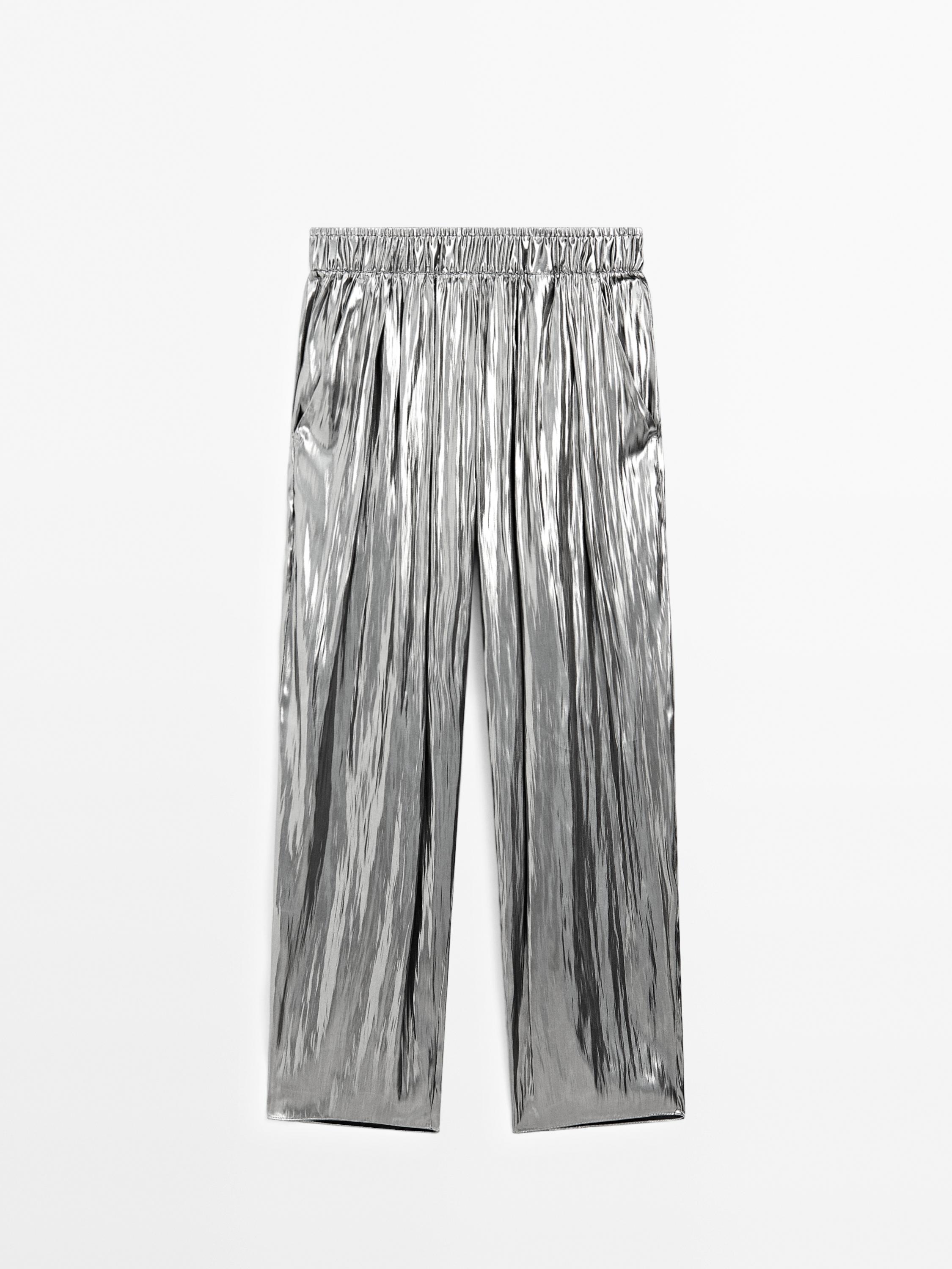 Pantalon fluide froncé métallisé