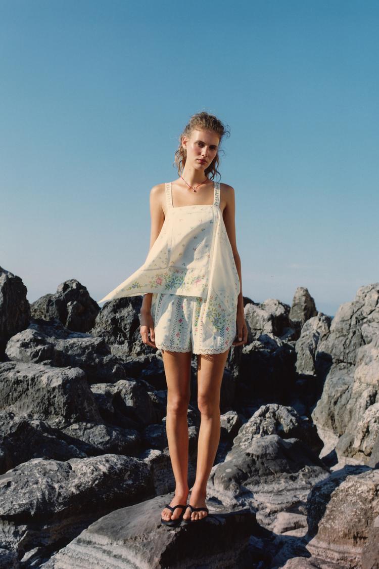 ASYMMETRIC PRINTED LINEN TOP - Zara product image