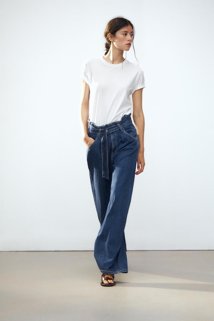 TRF HIGH-WAISTED PAPERBAG BELT JEANS