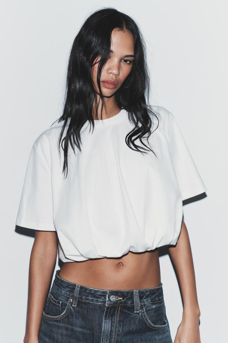 CROPPED PUFF HEM T-SHIRT - Zara product image