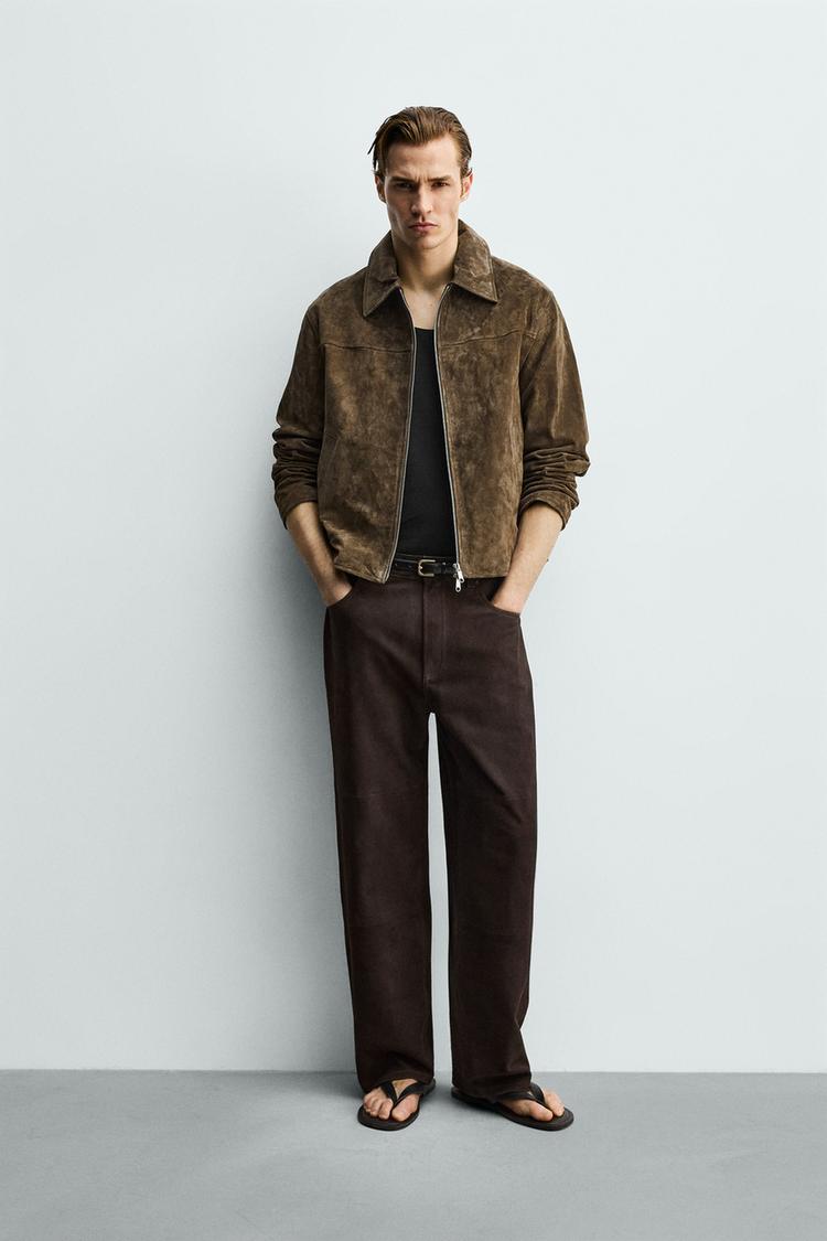 REGULAR FIT SUEDE LEATHER OVERSHIRT - Zara product image