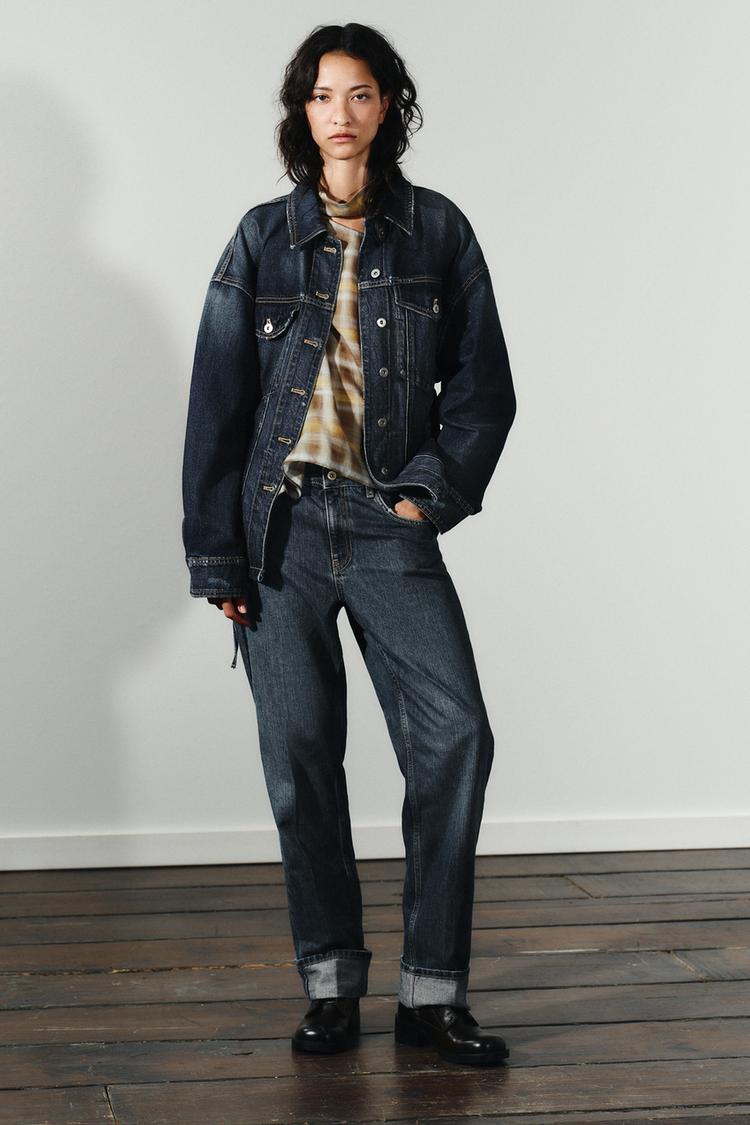MID-RISE FOLDED STRAIGHT LEG JEANS - Zara product image