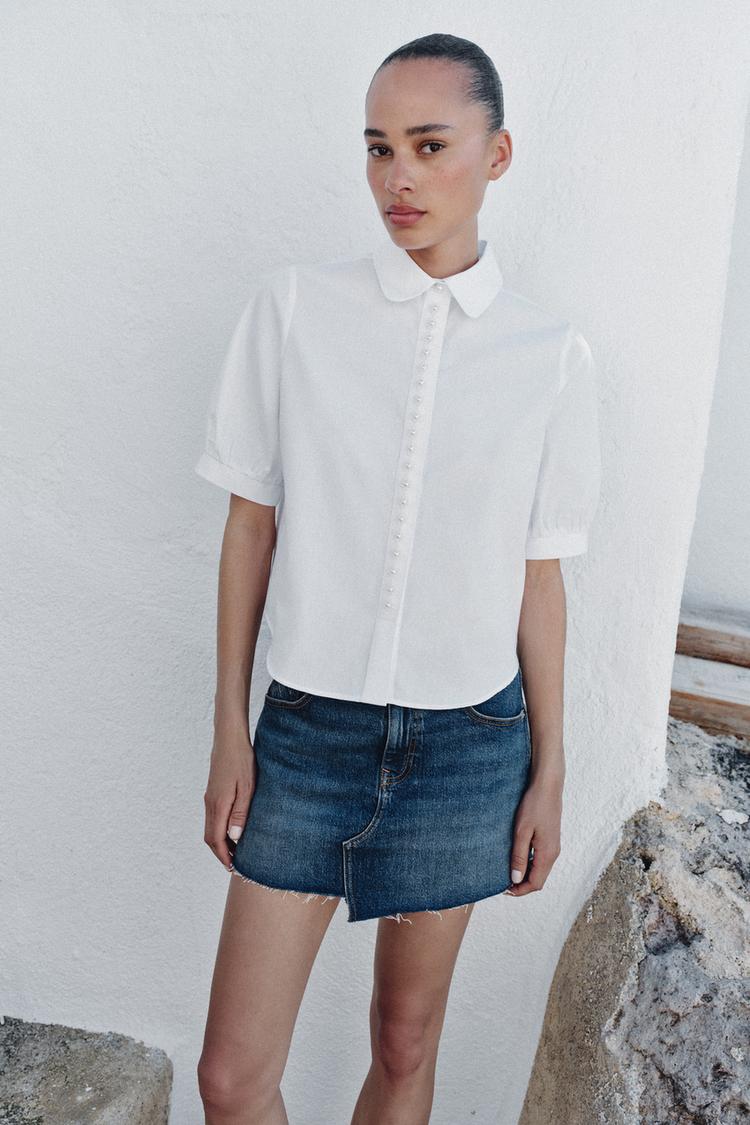 SHORT SLEEVE SHIRT WITH PEARLS - Zara product image