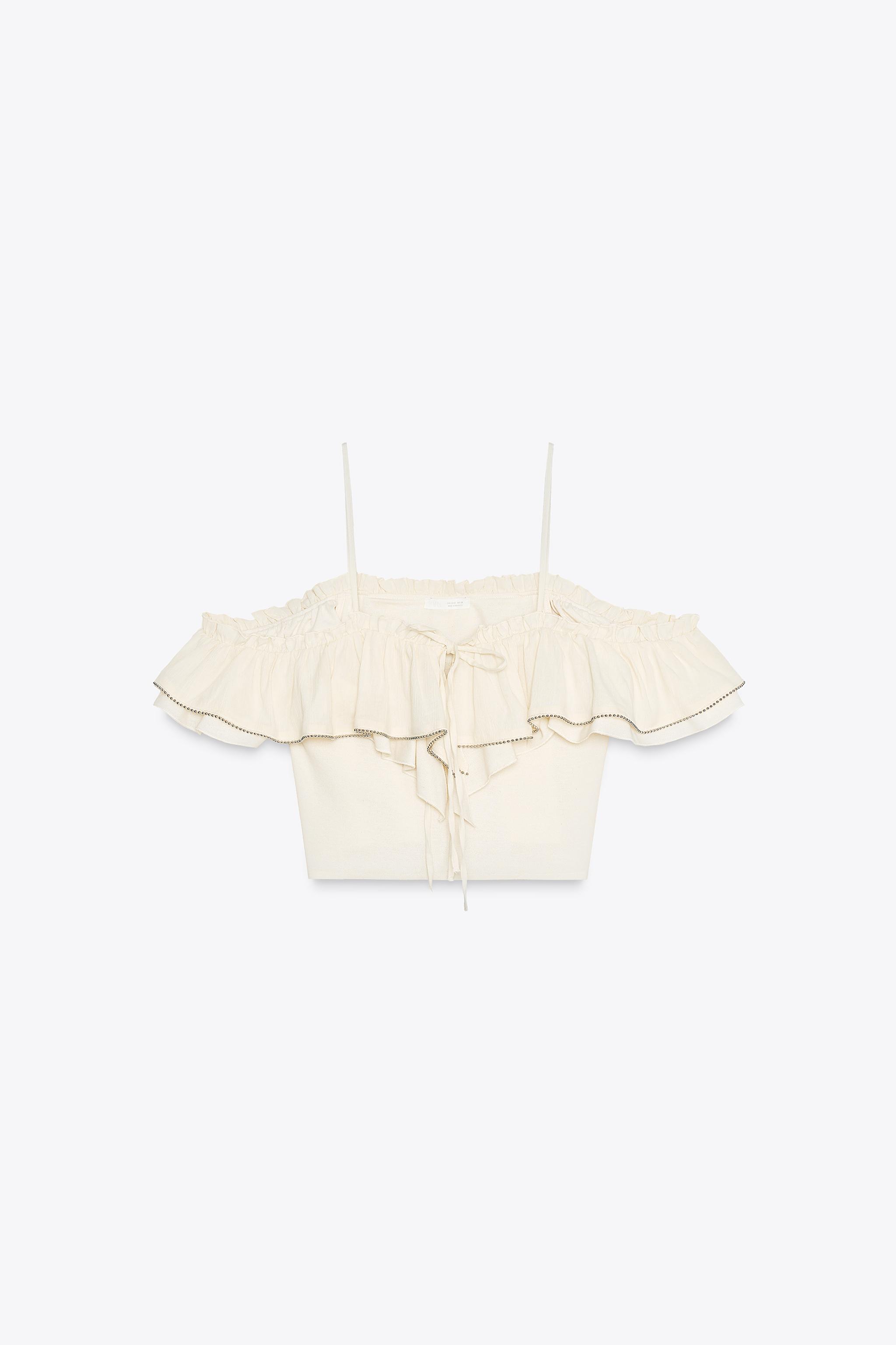 COLD-SHOULDER BEADED CROP TOP