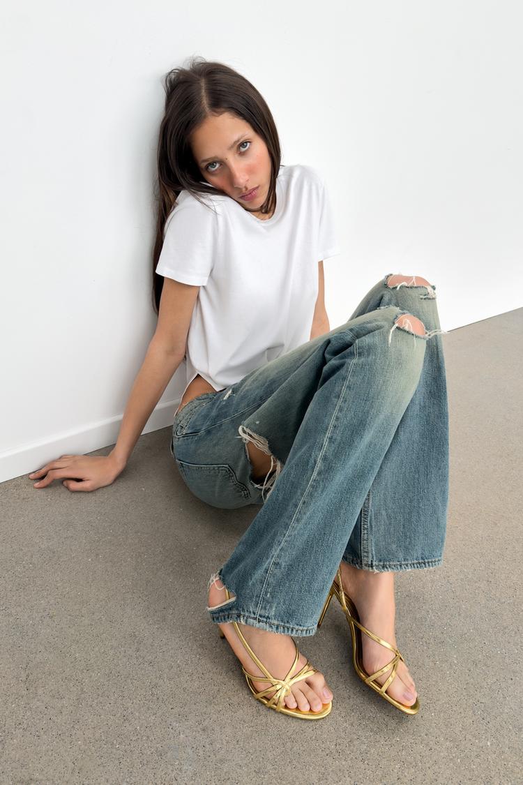 LAMINATED STRAPPY HEELED SANDALS - Zara product image