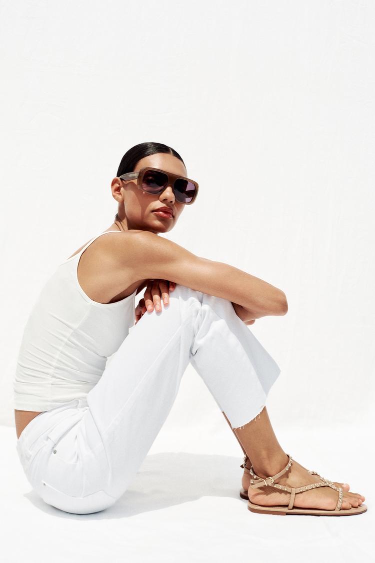 METALLIC BEADED STRAP SANDALS - Zara product image