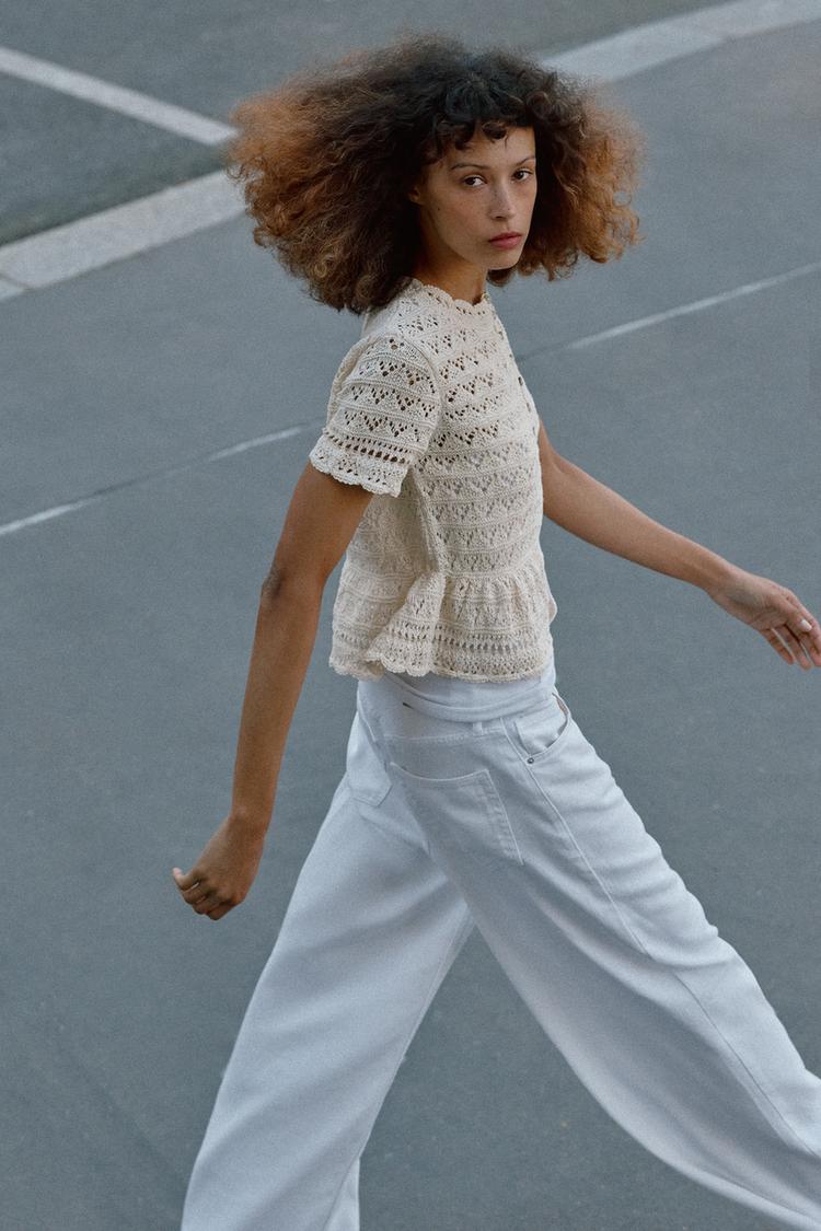 SHORT SLEEVE POINTELLE CARDIGAN - Zara product image