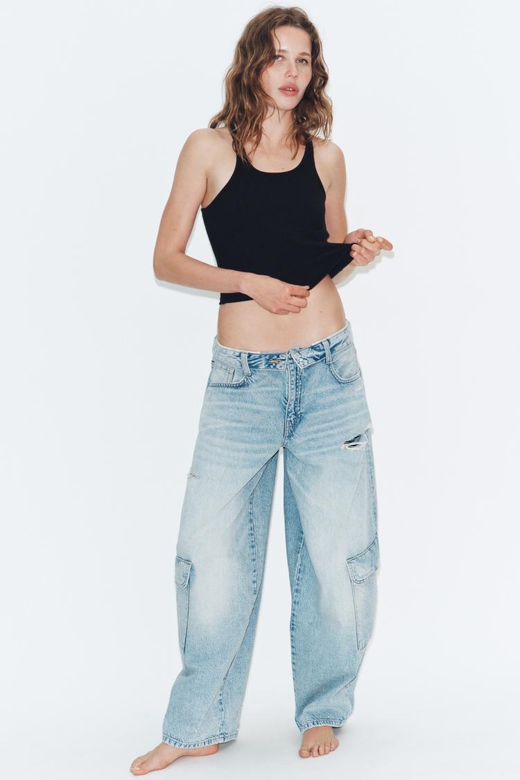 TRF OVERSIZED MID-RISE RIPPED CARGO JEANS - Zara product image