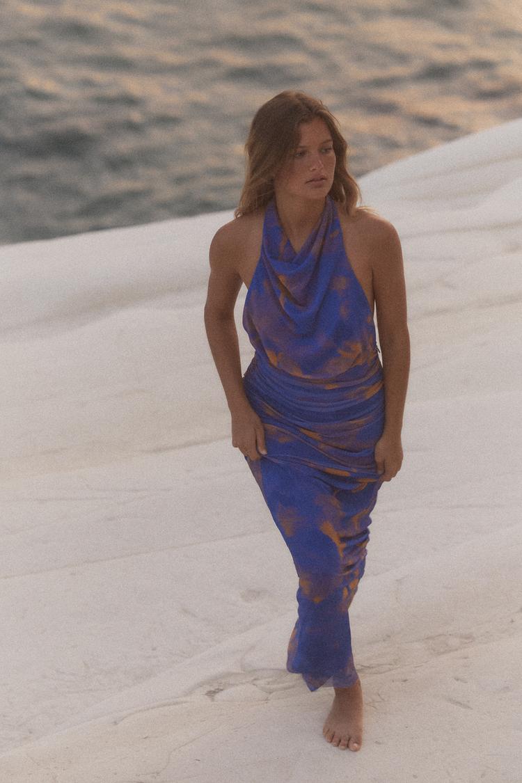 PRINTED TULLE LONG DRESS