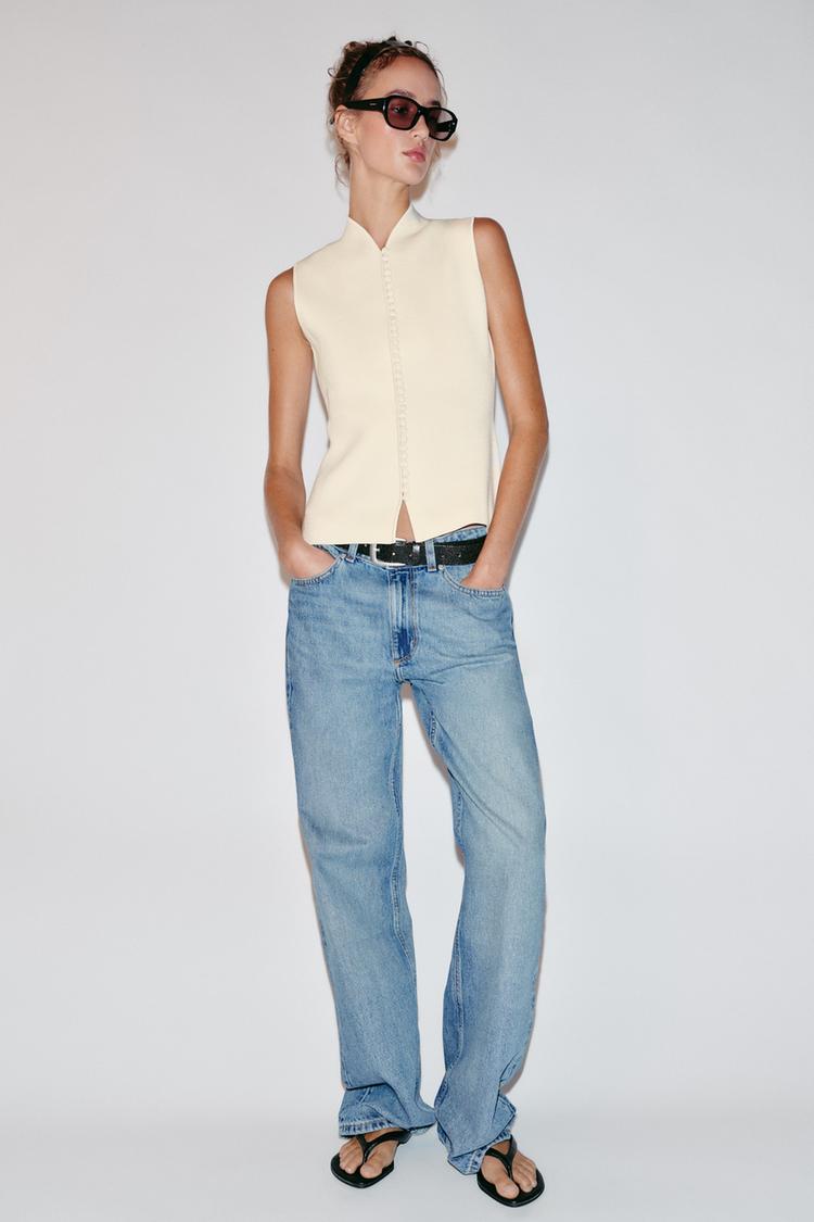KNIT VEST TOP WITH COVERED BUTTONS - Zara product image