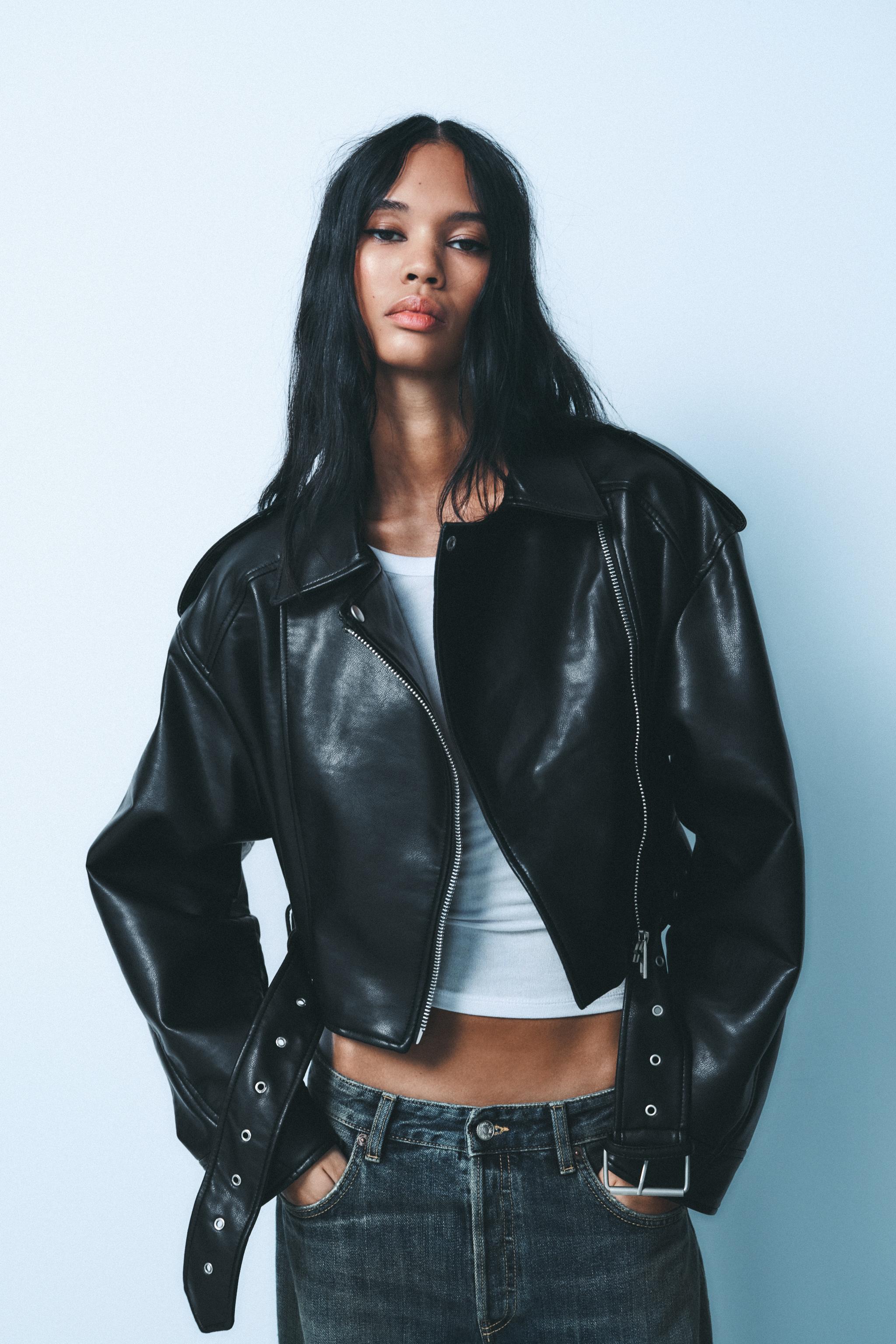 FAUX LEATHER CROP BIKER JACKET