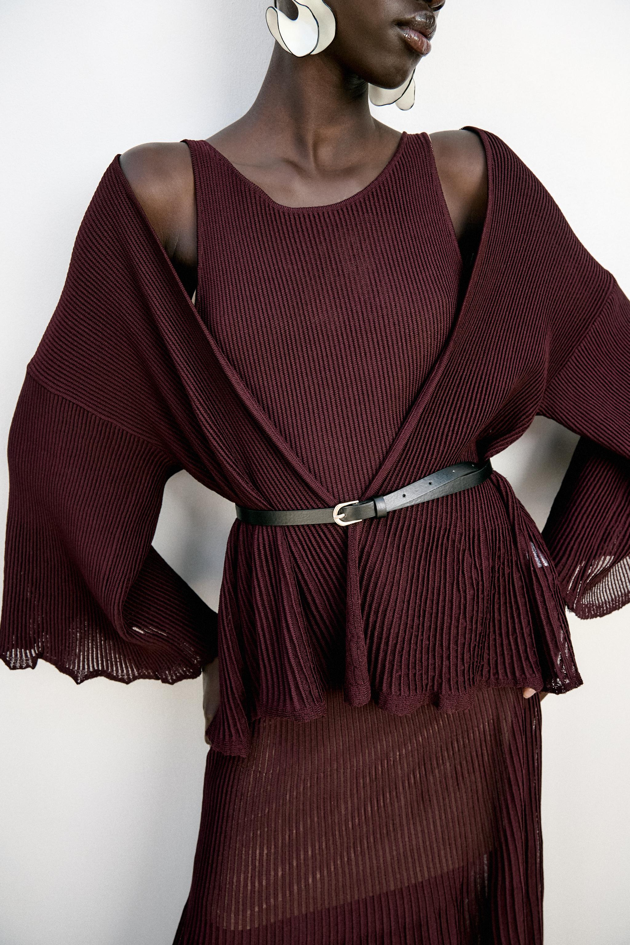 GILET EN MAILLE CÔTELÉE CEINTURE