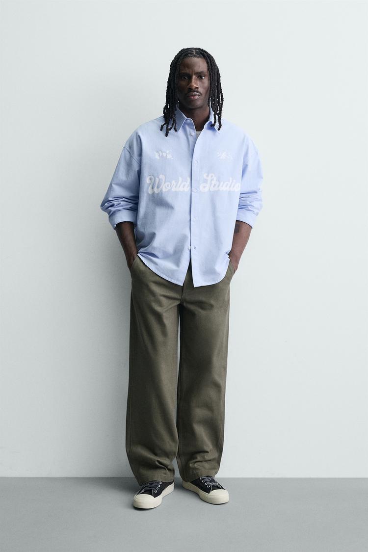 PRINTED TEXT OXFORD BOXY FIT SHIRT - Zara product image