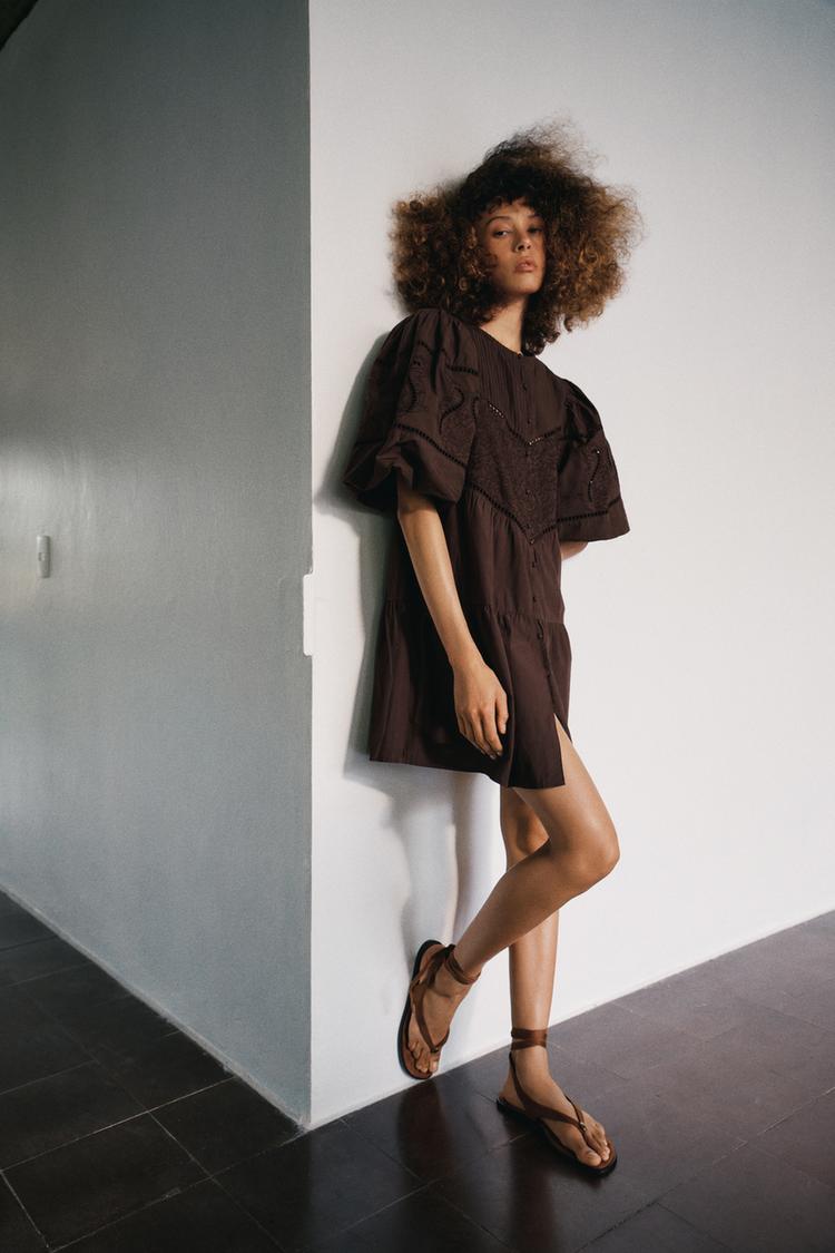 EMBROIDERED POPLIN MINI DRESS - Zara product image