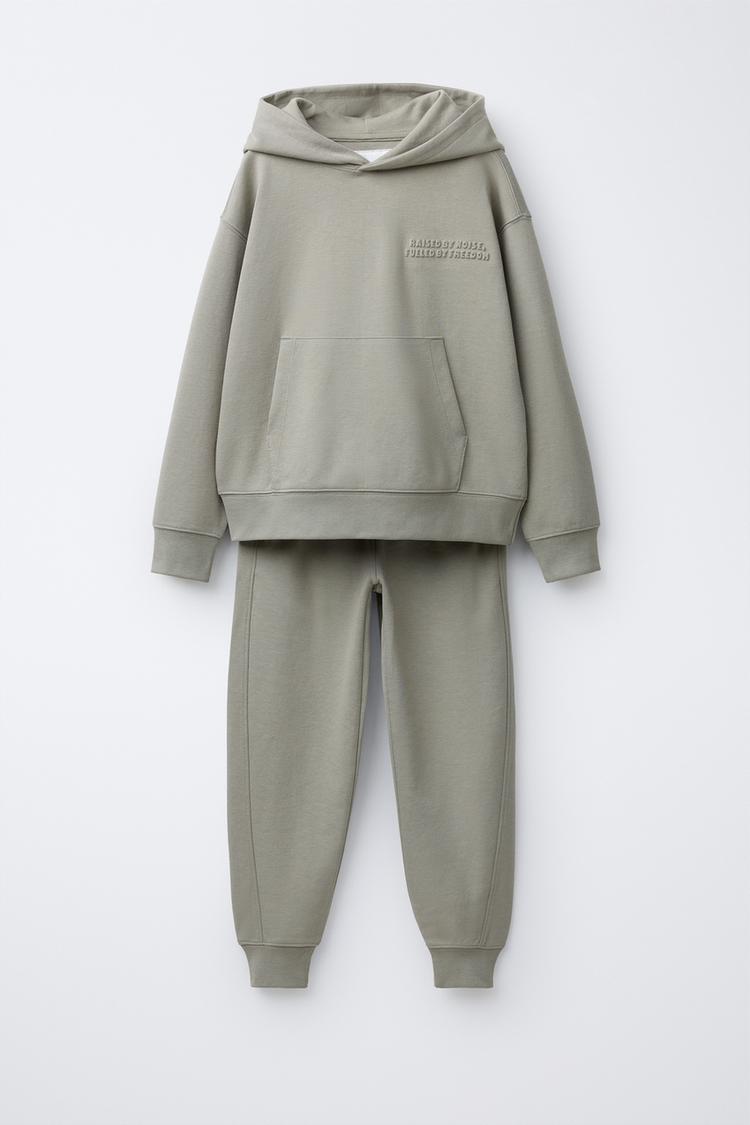 INTERLOCK SWEATSHIRT AND JOGGER SET WITH EMBOSSED TEXT - Zara product image