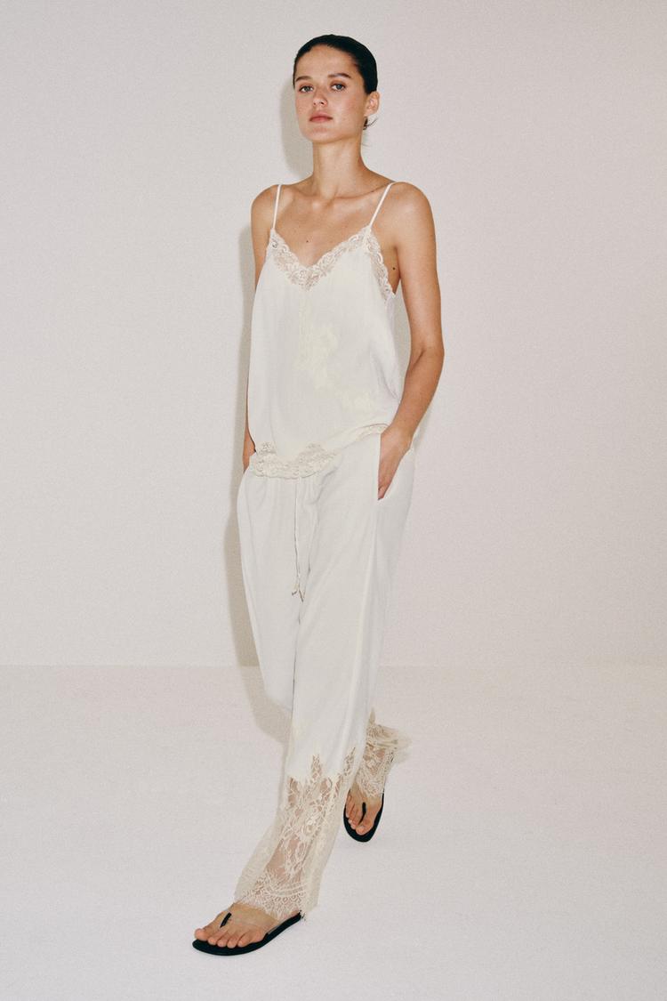 ZW COLLECTION LACE PAJAMA PANTS - Zara product image