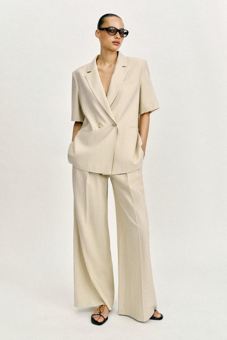 SHORT SLEEVE LINEN BLEND DOUBLE BREASTED BLAZER - Zara product image