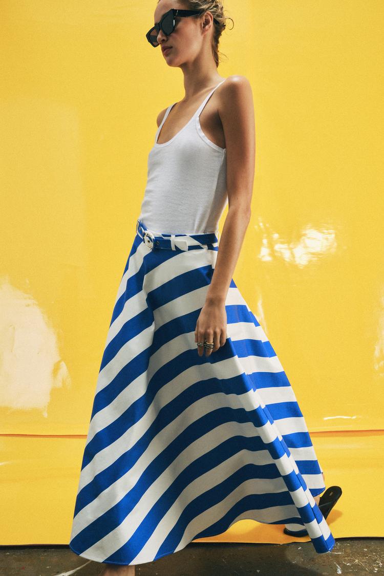 STRIPED MIDI SKIRT WITH BELT - Zara product image