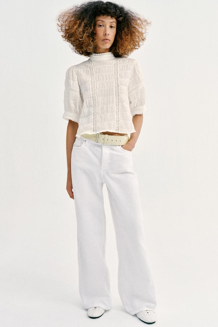 BALLOON SLEEVE LACE TRIM SHIRT - Zara product image
