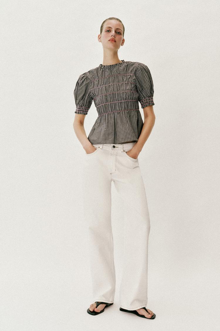 PLAID SMOCKED SHIRT - Zara product image