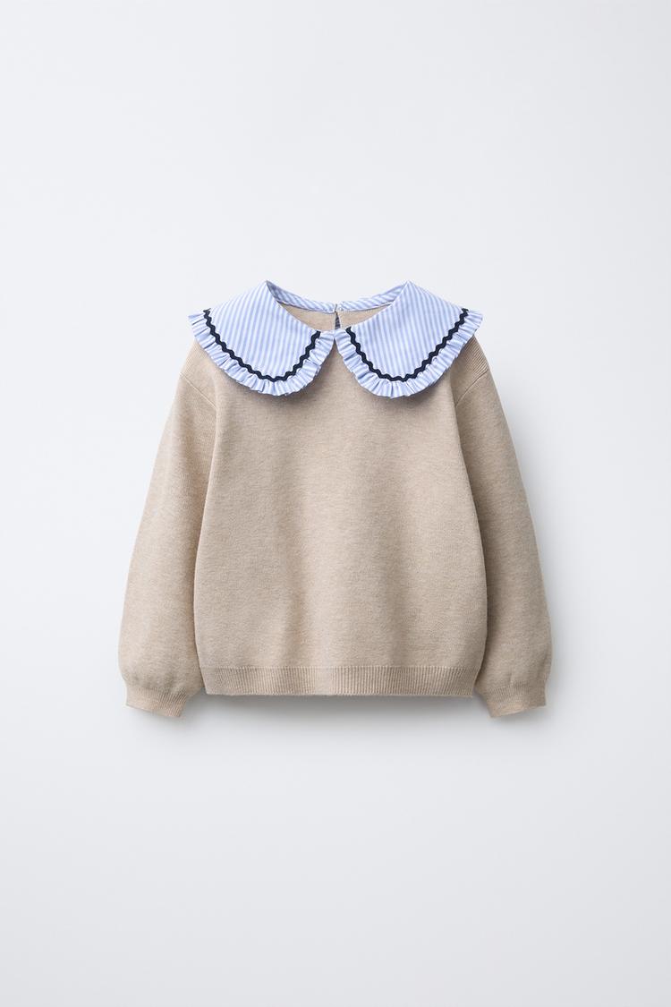STRIPED PETER PAN COLLAR KNIT JUMPER - Zara product image
