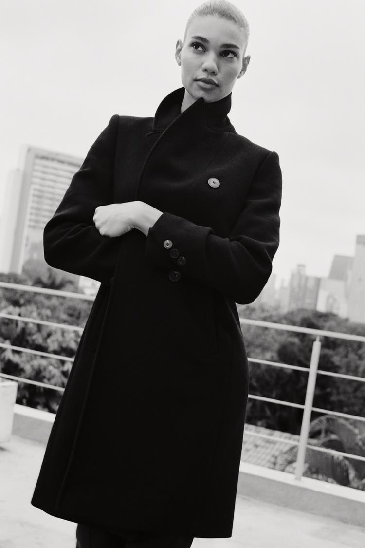 DOUBLE BREASTED WOOL BLEND COAT