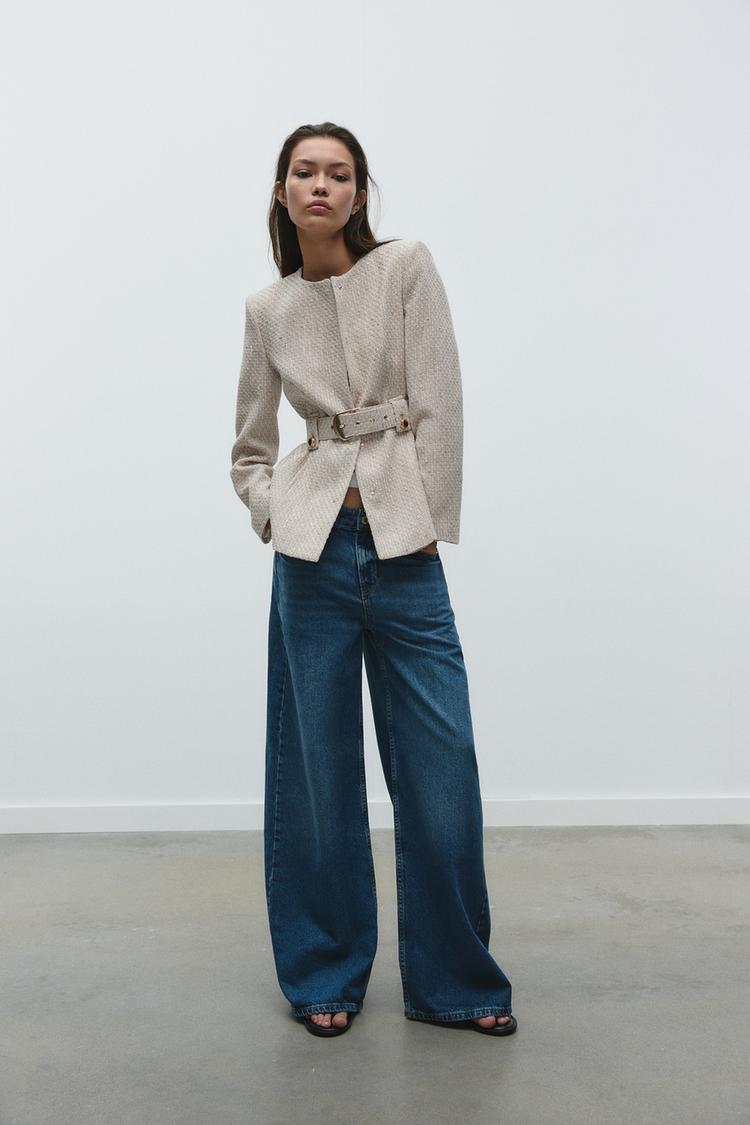 BELTED TEXTURED BLAZER