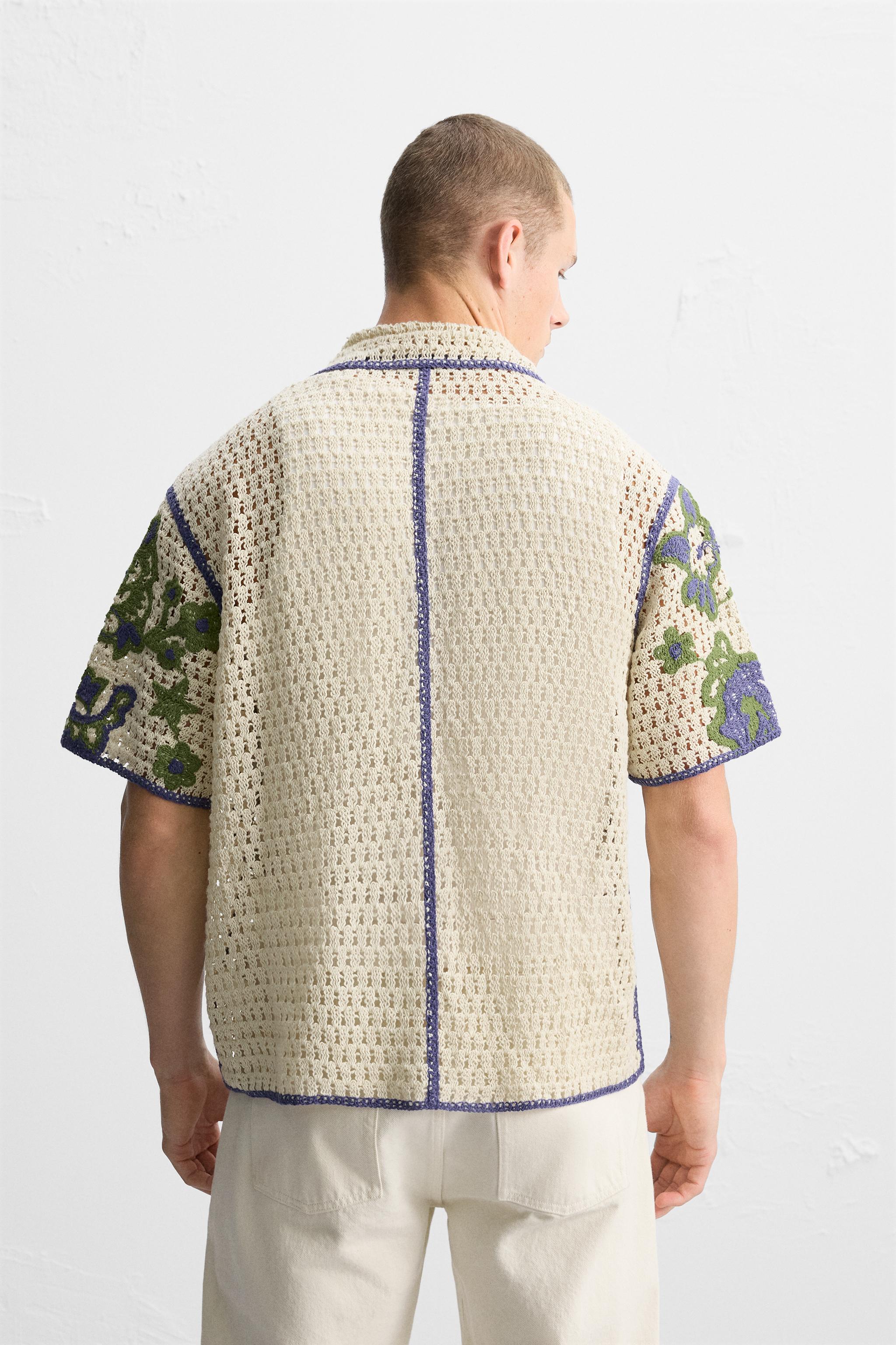 CONTRASTING CROCHET EMBROIDERY SHIRT