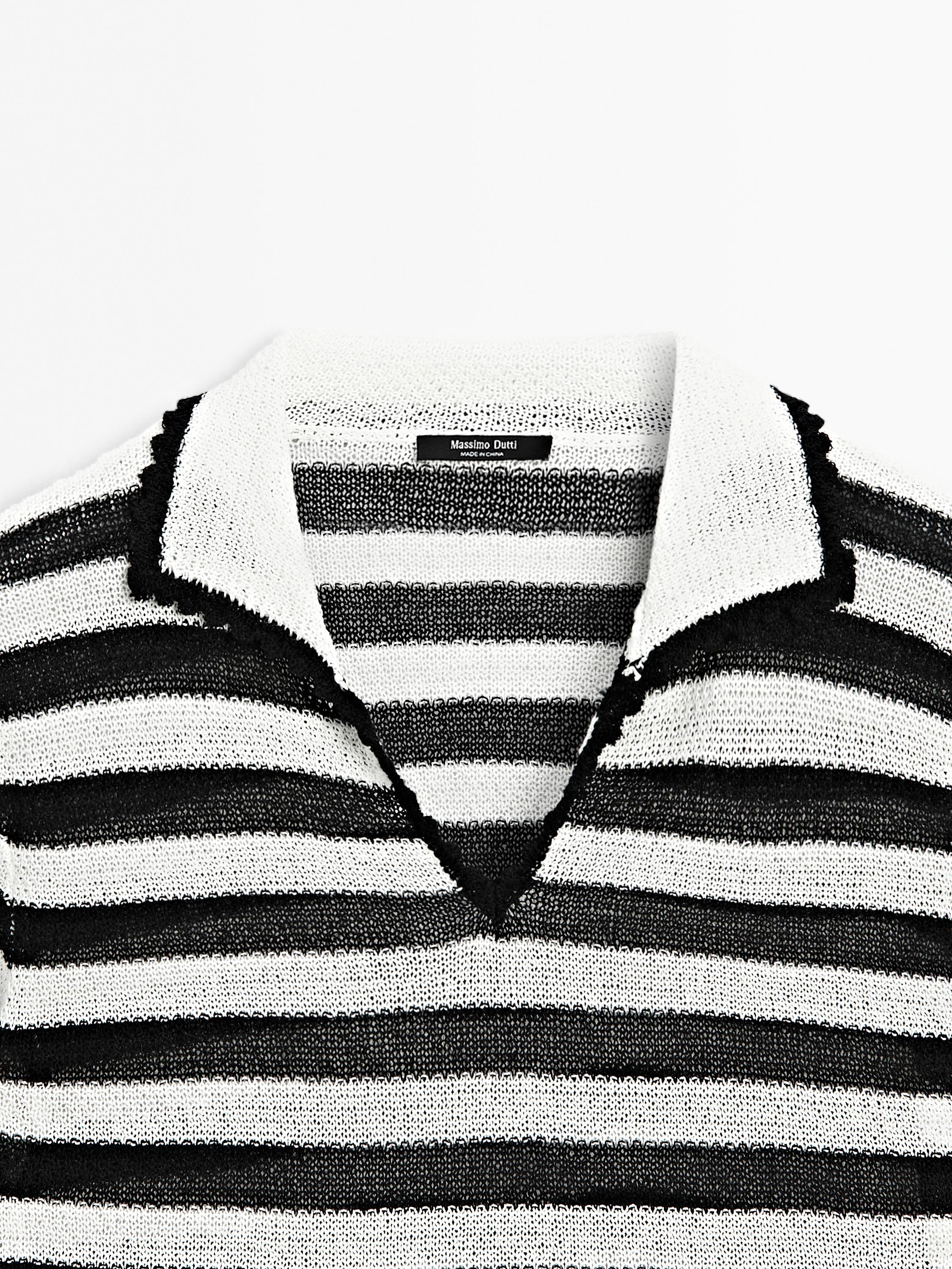 Striped cotton blend polo sweater