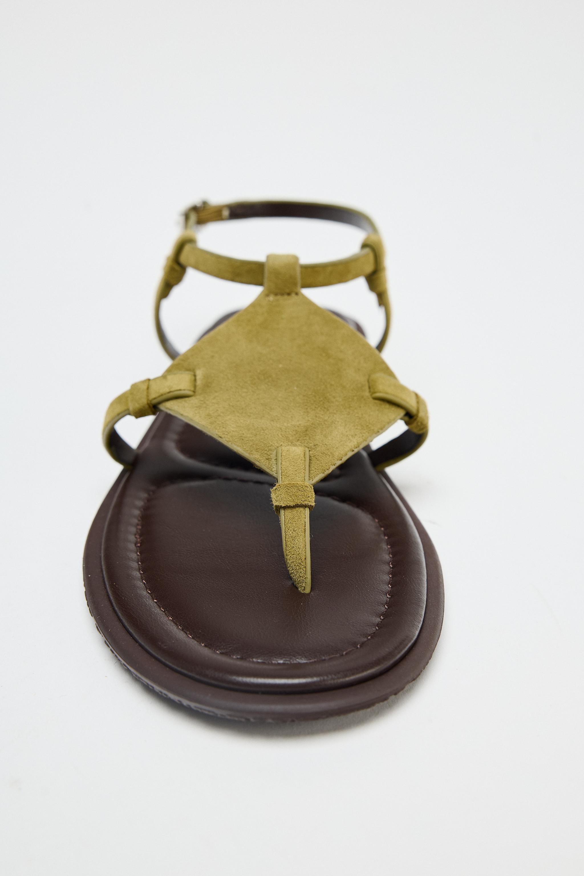 SANDALES PLATES CROÛTE DE CUIR