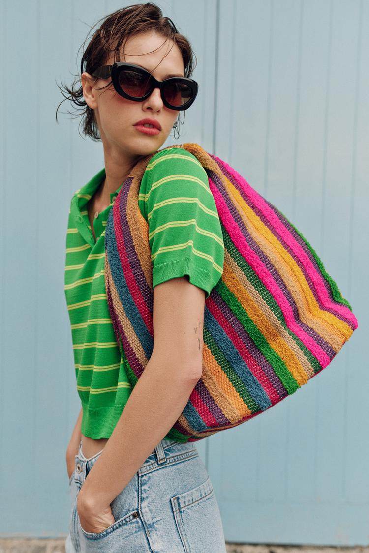 100% JUTE STRIPED PRINT BAG - Zara product image