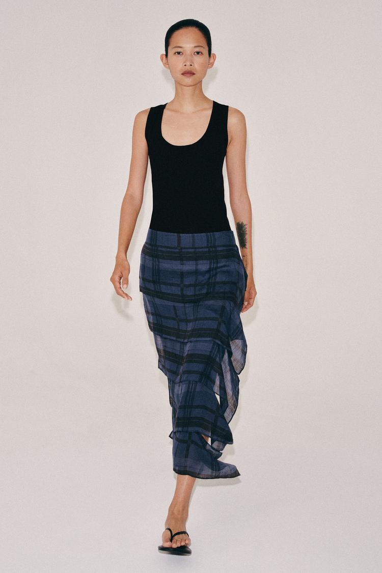 RAMIE PLAID MIDI SKIRT ZW COLLECTION - Zara product image