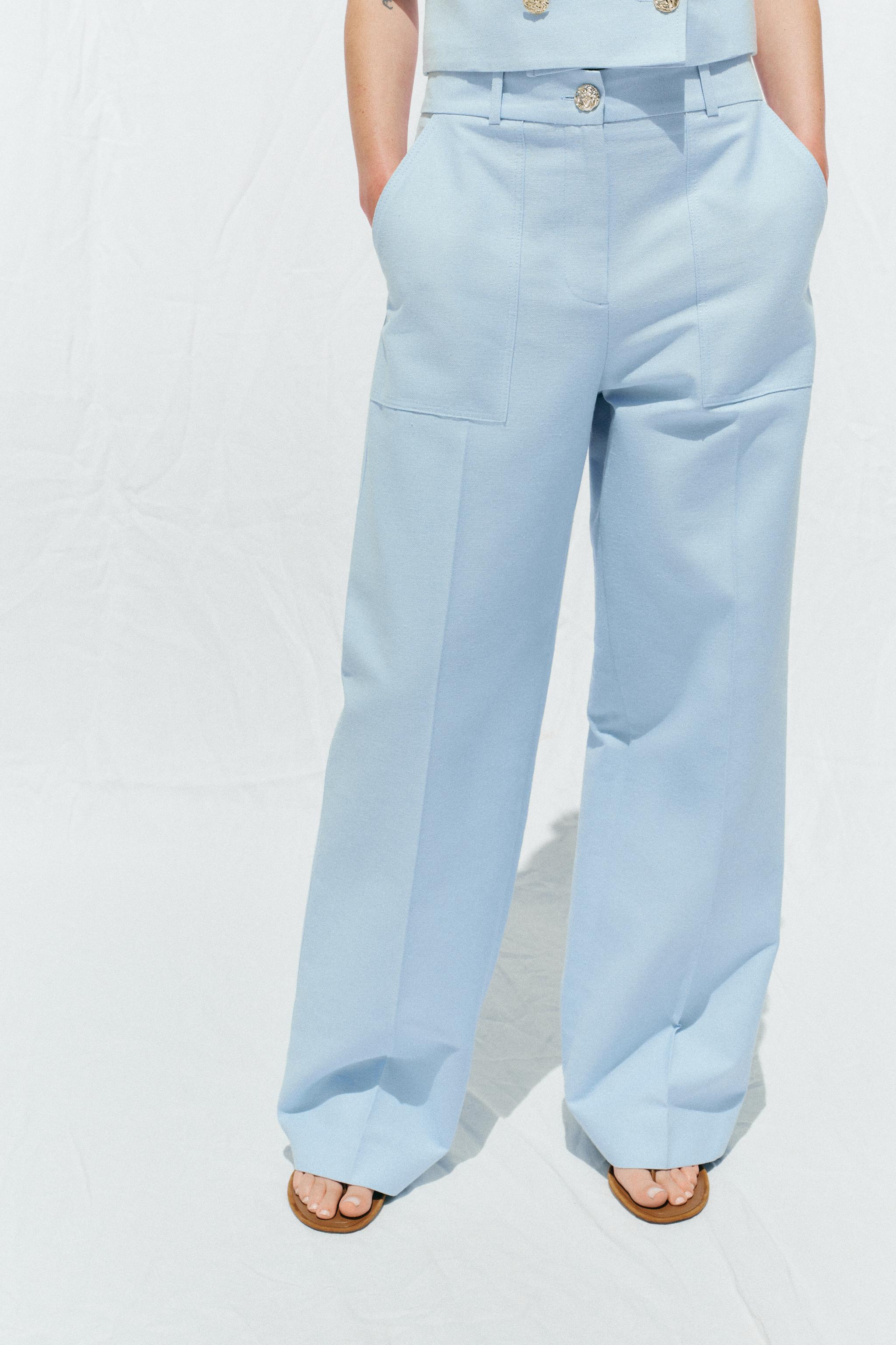 STRAIGHT LEG PANTS WITH METAL BUTTON