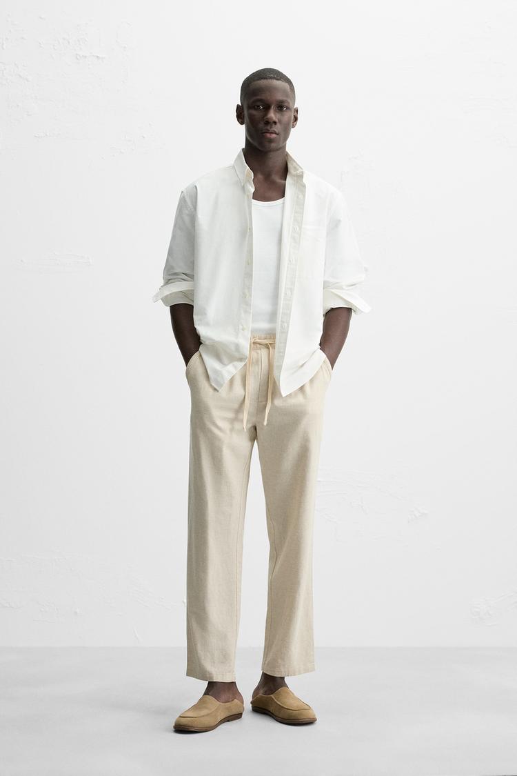 RELAXED FIT COTTON LINEN PANTS - Zara product image